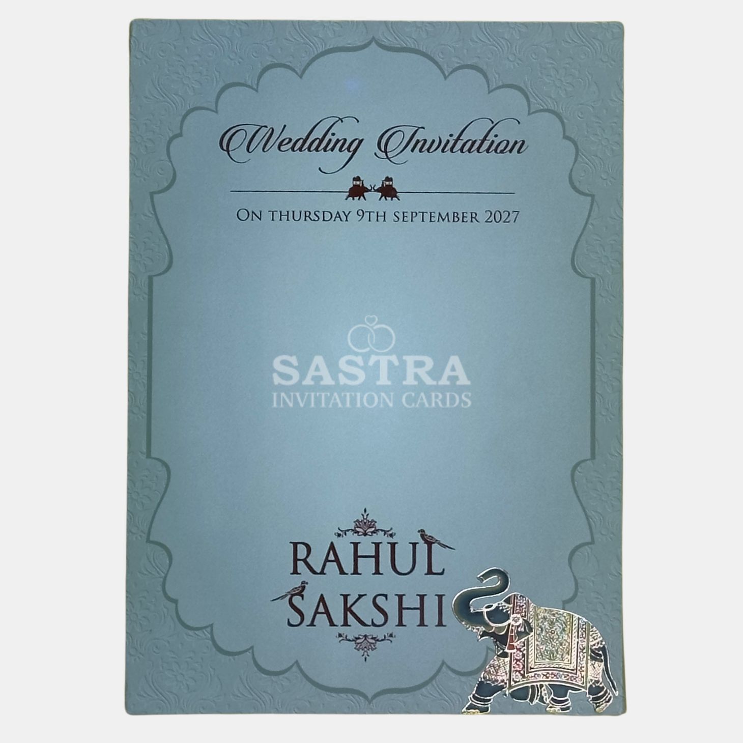 Elegant Floral & Elephant Blue Wedding Invitation