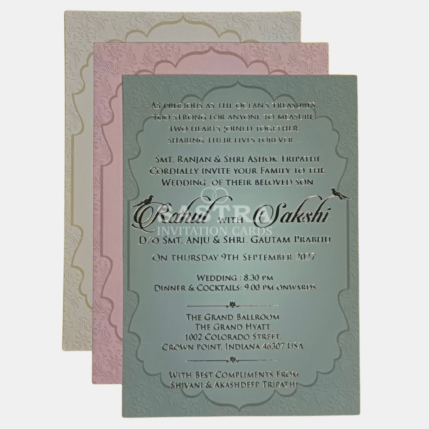 Elegant Floral & Elephant Blue Wedding Invitation