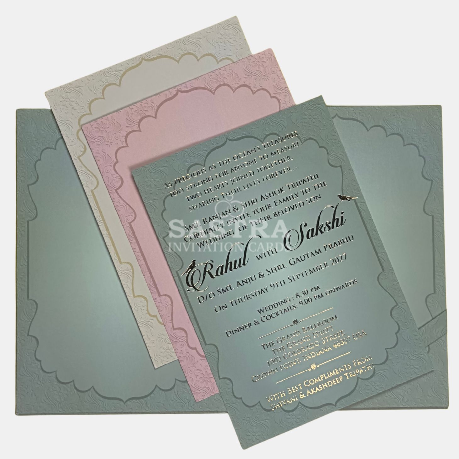 Elegant Floral & Elephant Blue Wedding Invitation