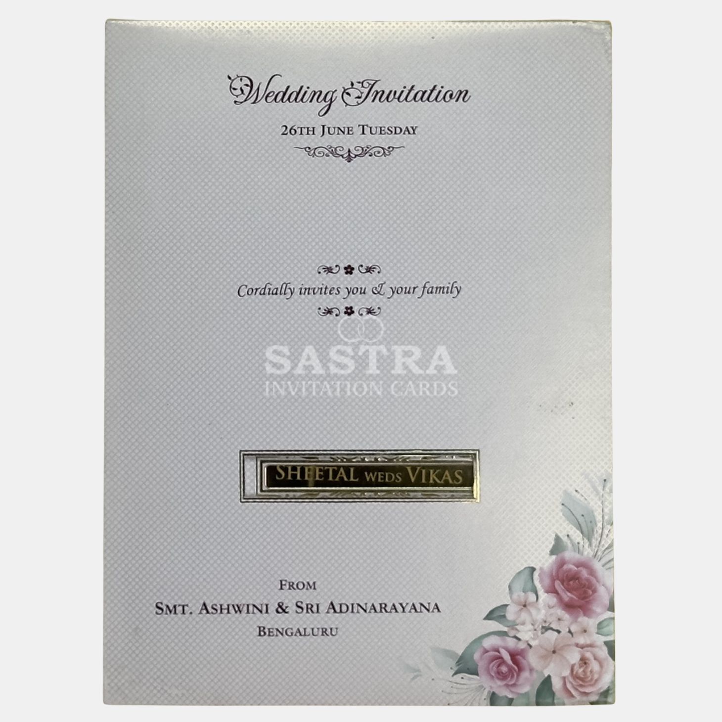 Elegant Floral Pastel Wedding Invitation Card with Foil Name Plate