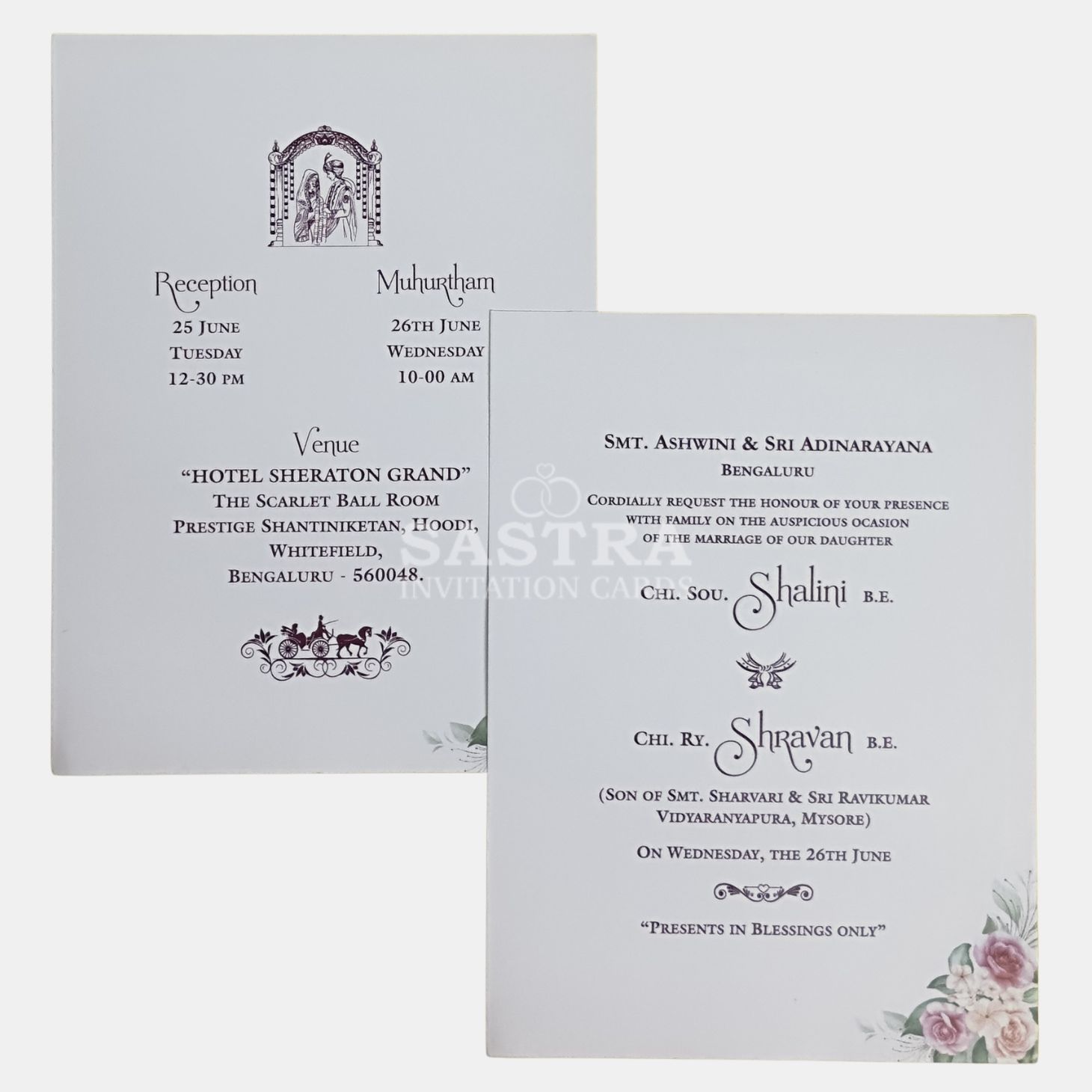 Elegant Floral Pastel Wedding Invitation Card with Foil Name Plate