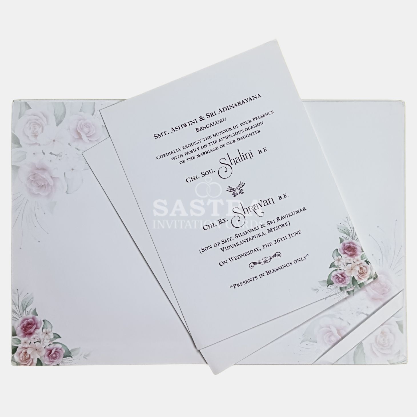 Elegant Floral Pastel Wedding Invitation Card with Foil Name Plate