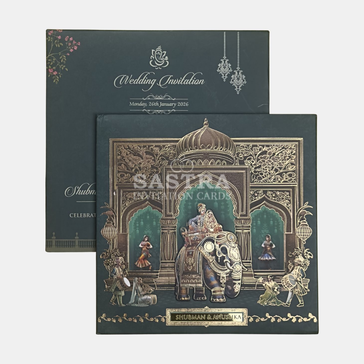 Elephant Baraat Wedding Invitation Card with Gold Foil