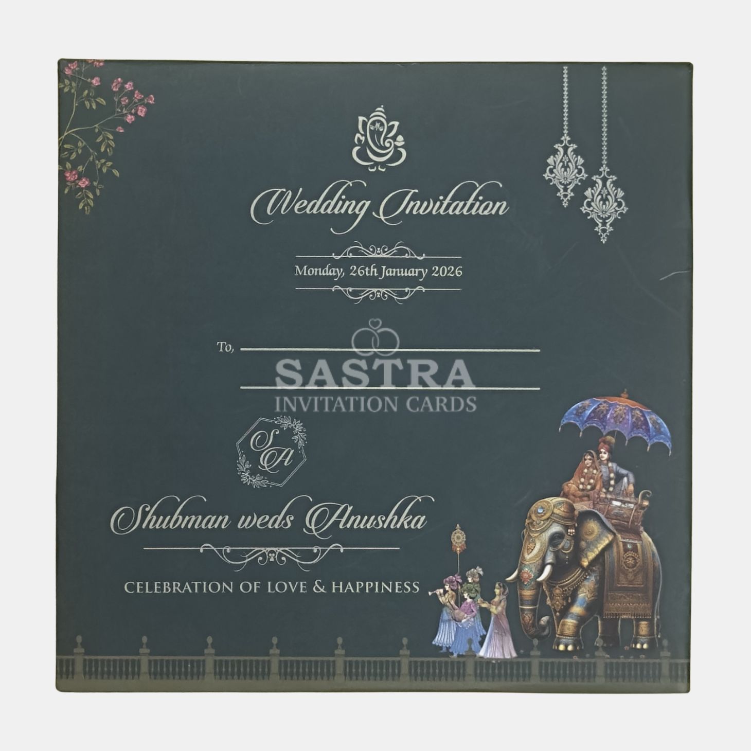 Elephant Baraat Wedding Invitation Card with Gold Foil