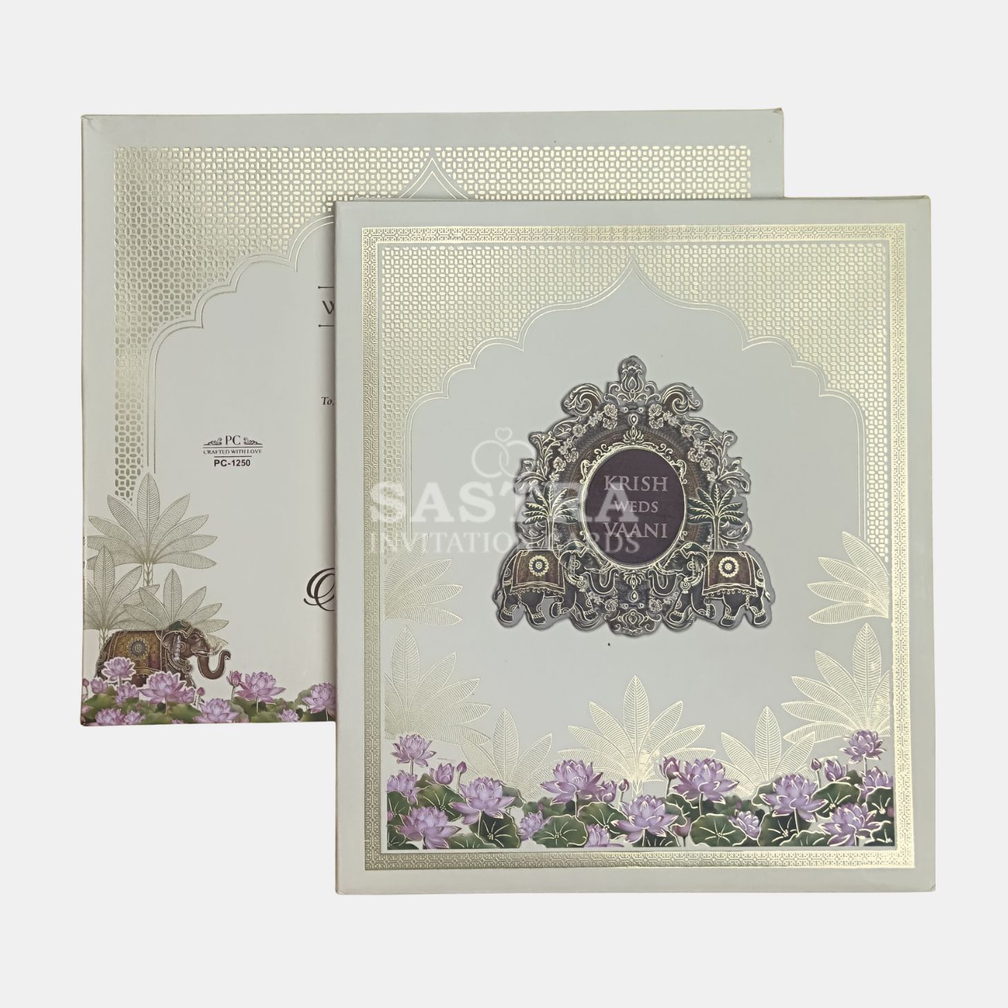 Elephant Wedding Invitation Card with Gold Foil Arch Design