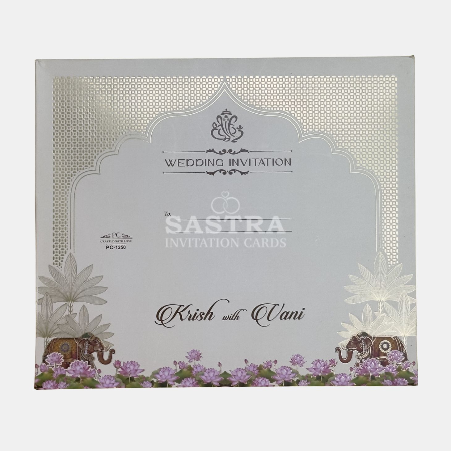 Elephant Wedding Invitation Card with Gold Foil Arch Design