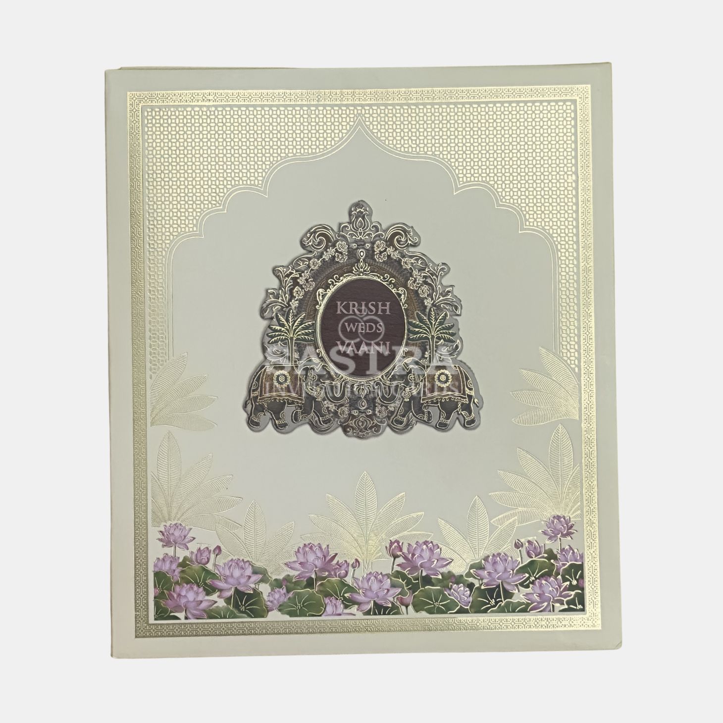 Elephant Wedding Invitation Card with Gold Foil Arch Design