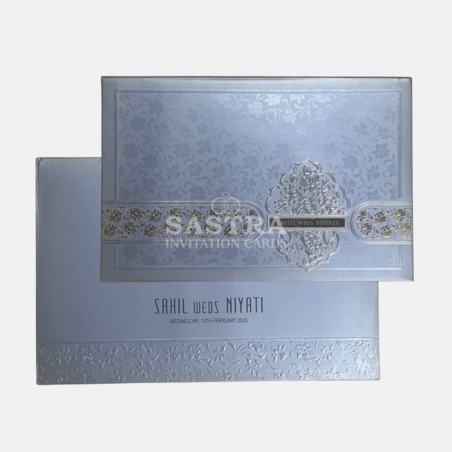 Luxury Silver Floral Embossed Wedding Invitation