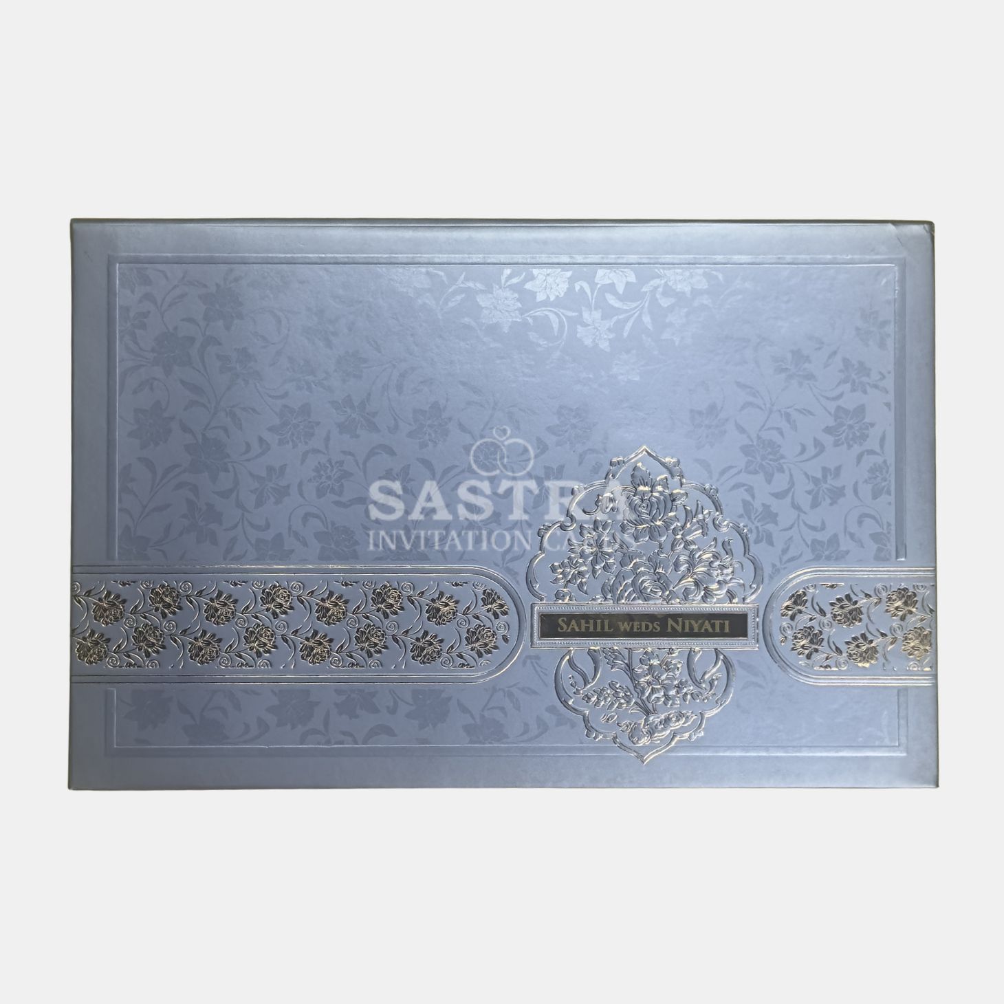 Luxury Silver Floral Embossed Wedding Invitation