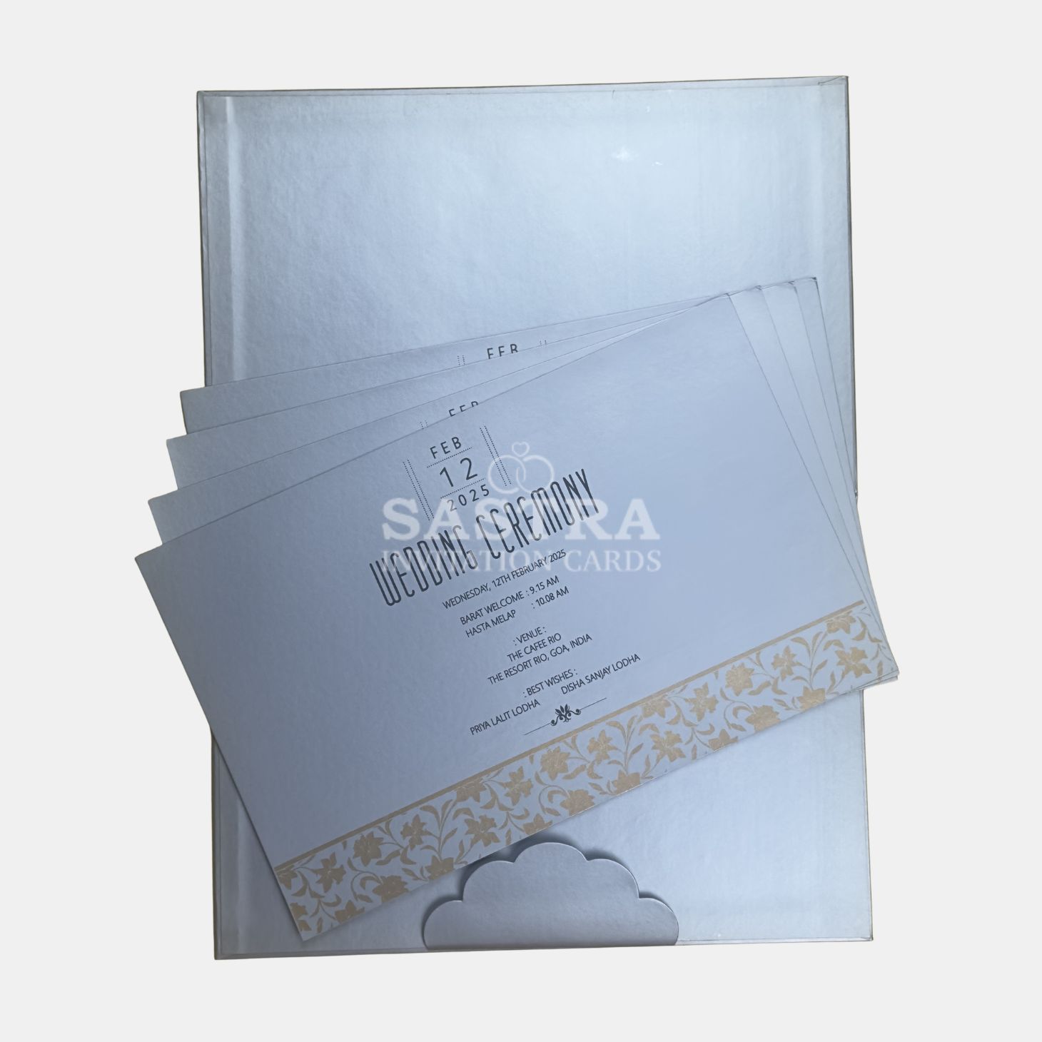 Luxury Silver Floral Embossed Wedding Invitation