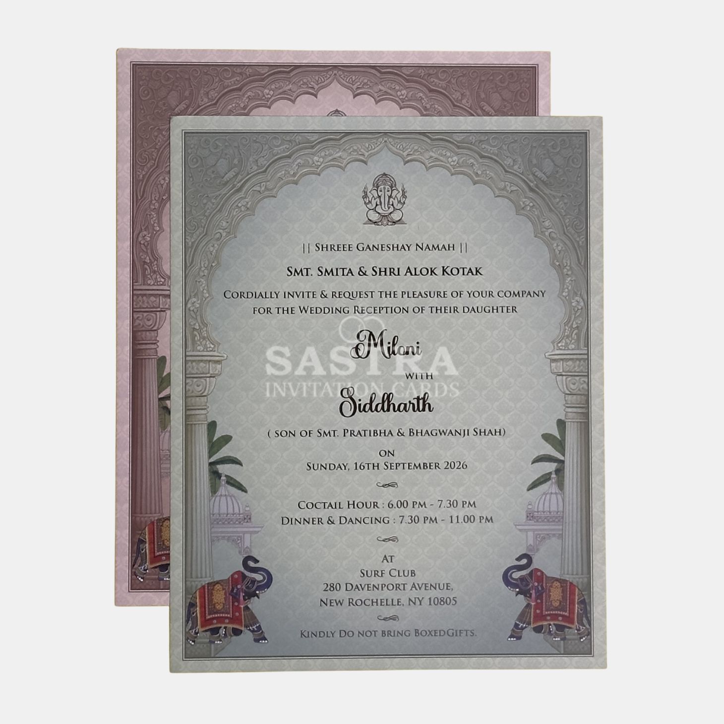 Mocha Brown Palace Wedding Invitation Card with Gold Foil