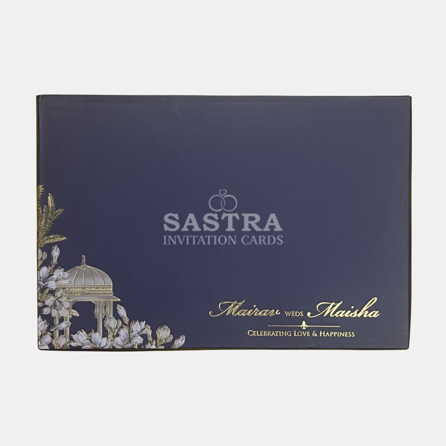 Navy Blue Floral Dome Luxury Wedding Invitation Card - Image 2
