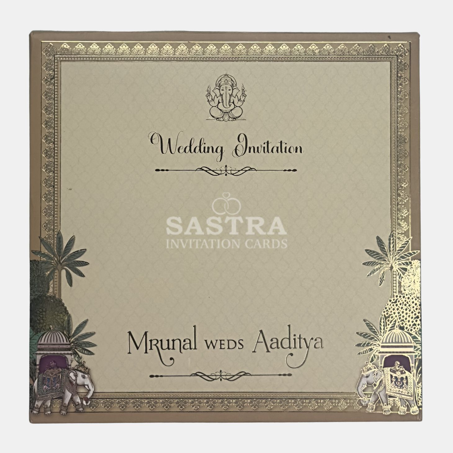 Royal Blue Palace Theme Wedding Invitation Card with Elephant Motif