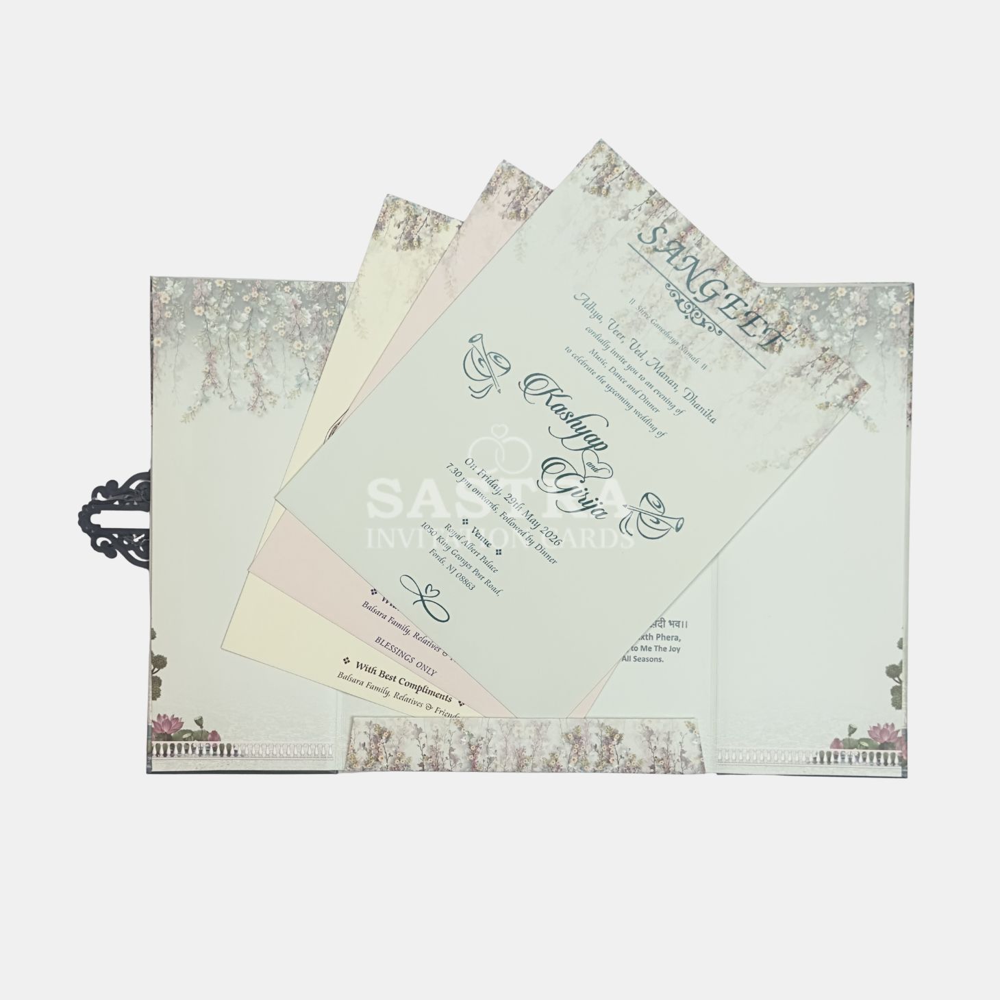 Sage Green Elephant Wedding Invitation Card with Gold Foil