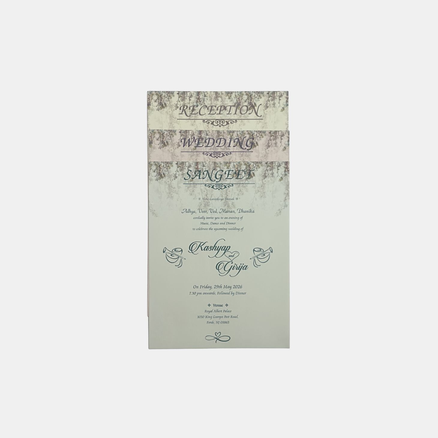 Sage Green Elephant Wedding Invitation Card with Gold Foil