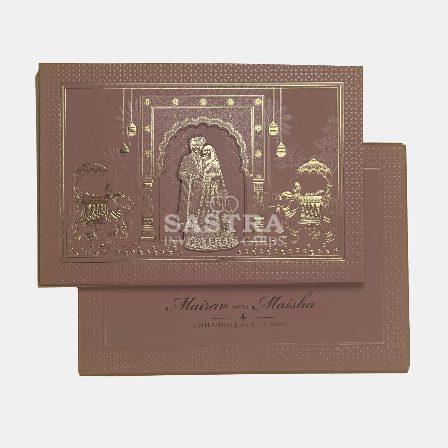 Traditional Elephant Foil Brown Wedding Invitation