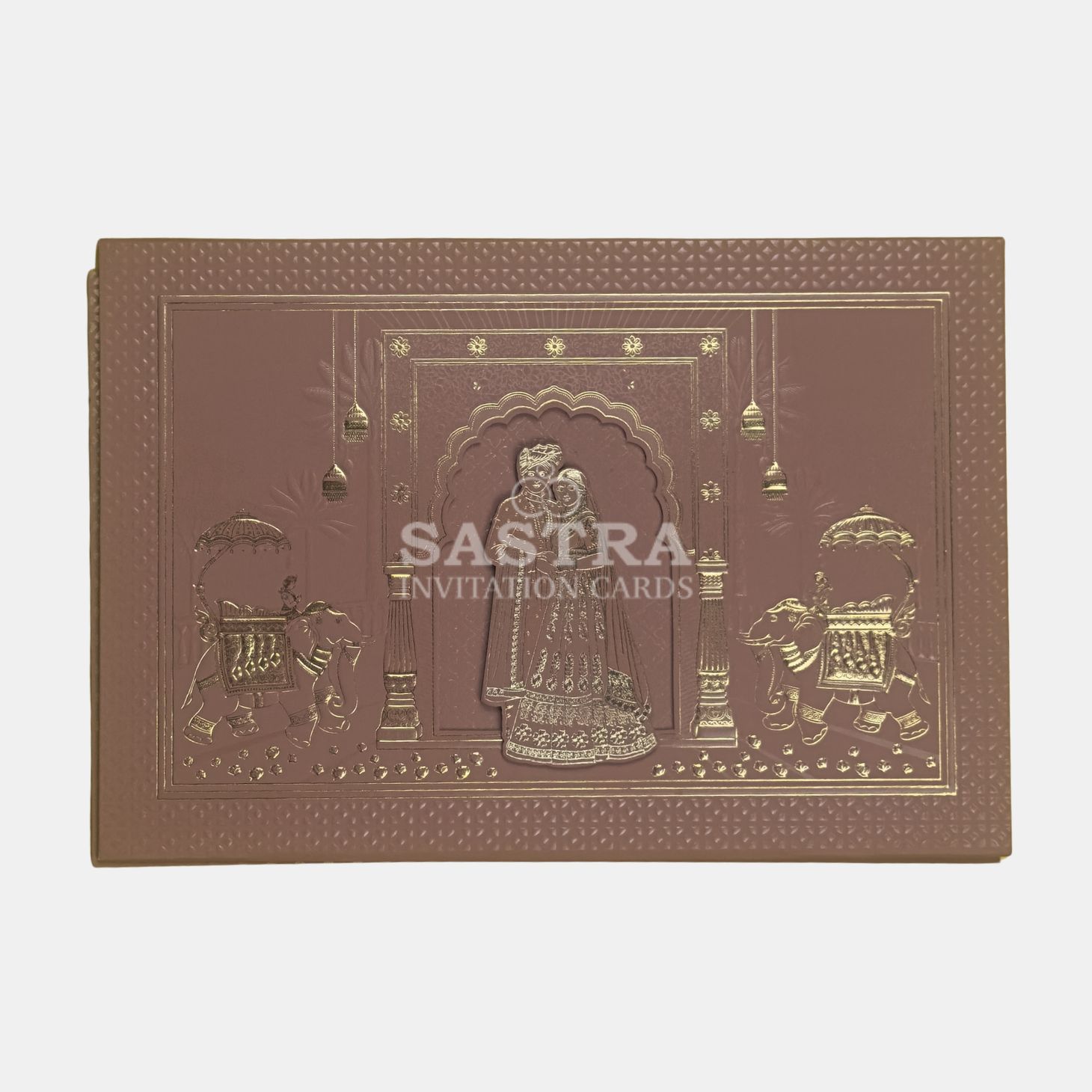 Traditional Elephant Foil Brown Wedding Invitation