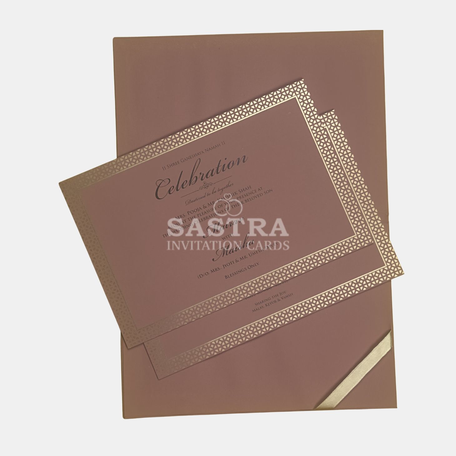 Traditional Elephant Foil Brown Wedding Invitation